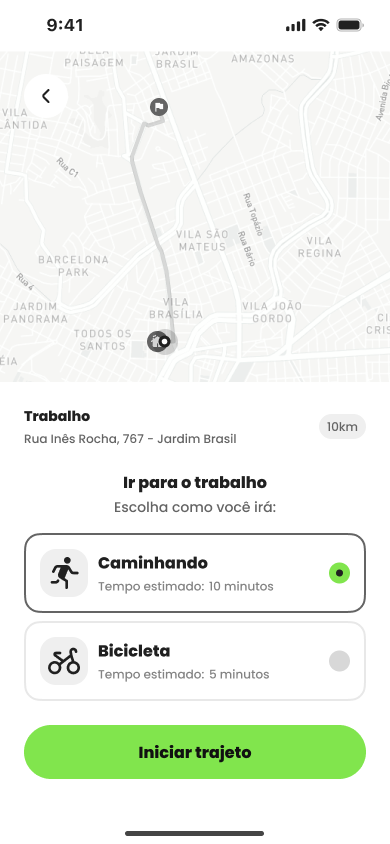 Tela de trajeto sustentável